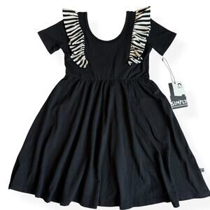 NEW Rags Short Sleeve Ruffle Swing Dress Black 7/8